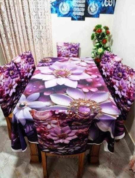 3D ডাইনিং টেবিল ও চেয়ার কাভার ফুল সেট কোড: NTM: 24