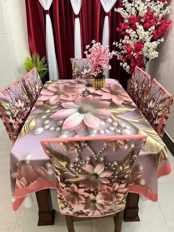 3D ডাইনিং টেবিল ও চেয়ার কাভার ফুল সেট কোড: NTM: 18