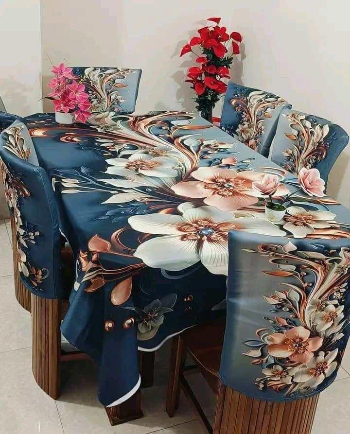 3D ডাইনিং টেবিল ও চেয়ার কাভার ফুল সেট কোড:  NTM: 16