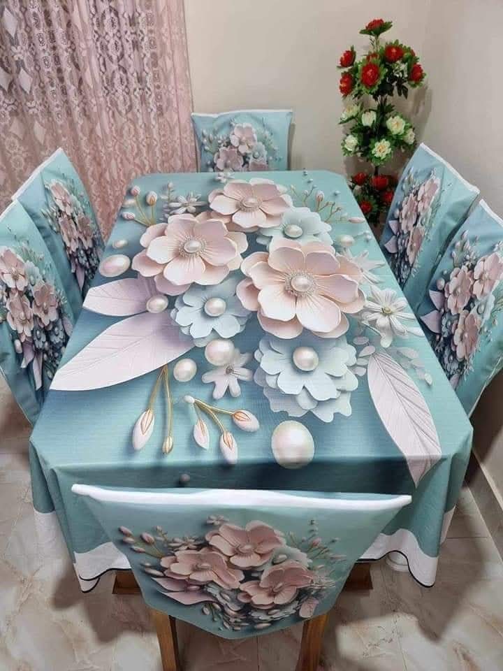 3D ডাইনিং টেবিল ও চেয়ার কাভার ফুল সেট কোড: NTM: 11