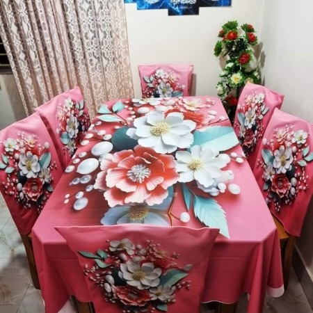3D ডাইনিং টেবিল ও চেয়ার কাভার ফুল সেট কোড: NTM: 10