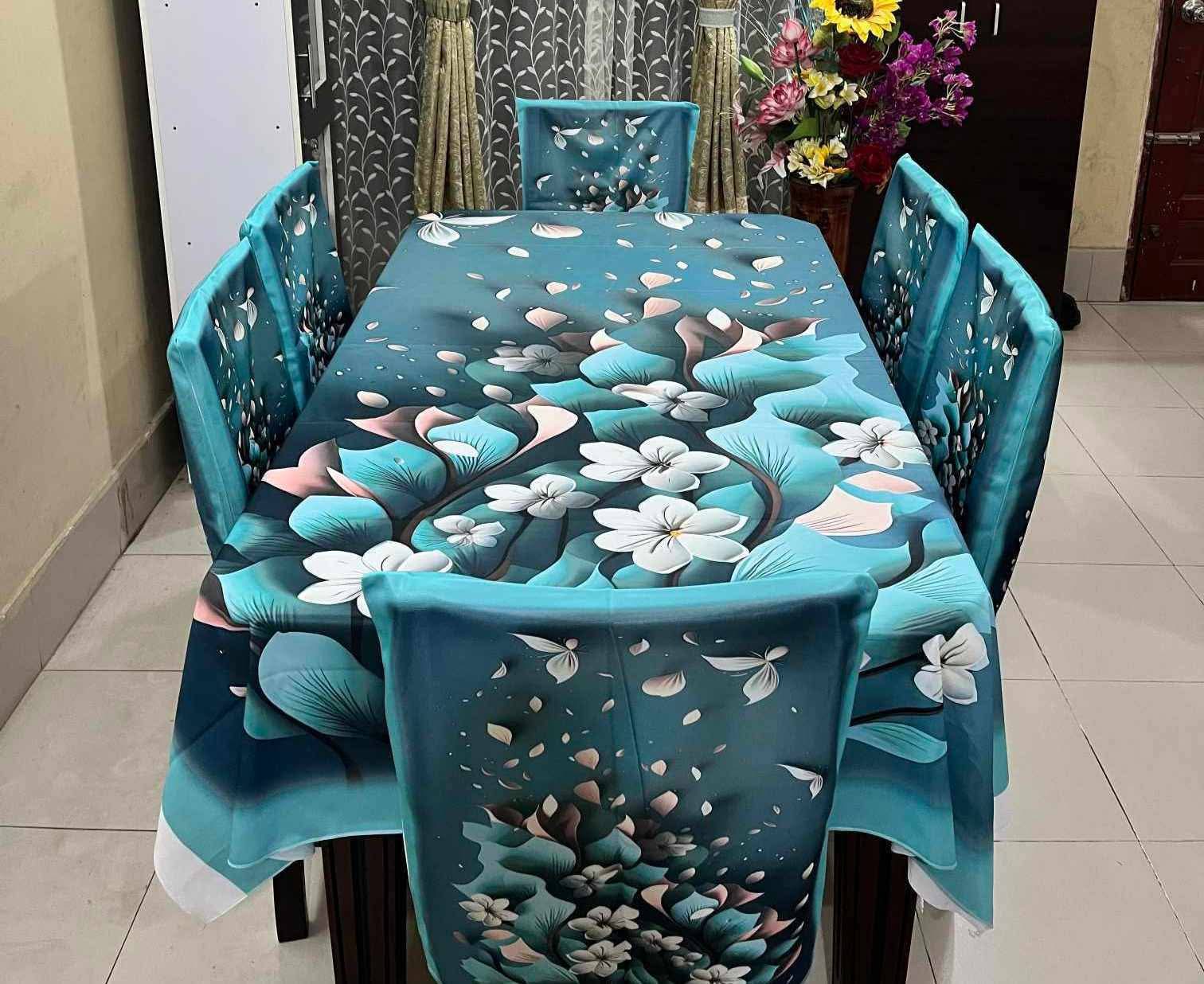 মর্ডান 3D ডাইনিং টেবিল ও চেয়ার কাভার ফুল সেট