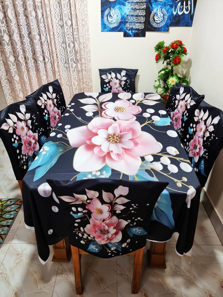 3D ডাইনিং টেবিল ও চেয়ার কাভার ফুল সেট