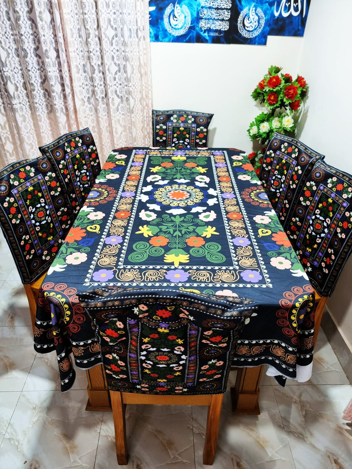 3D ডাইনিং টেবিল ও চেয়ার কাভার ফুল সেট কোড: NTM: 0178